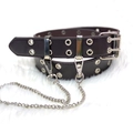 Coffee punk belt with double-row grommets, silver buckle and detachable chain - Coffee with Chain
