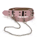 Punk style pink faux leather grommet belt with detachable silver metal chain detail - Pink with Chain