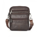 Men's brown litchi pattern leather waist bag with multi-layer zipper and adjustable strap - Dark Coffee