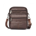 Dark brown men's crossbody bag with lychee leather texture and multi-zipper compartments - Light Brown