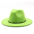 Neon green flat brim wool fedora hat with black rope trim and gold metallic accents - M(56-58cm) / Fluorescent Green
