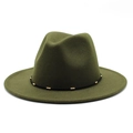 Detail of army green wool felt fedora hat featuring black band with gold metal accents - M(56-58cm) / Army Green