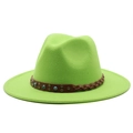 Sombrero de fieltro verde con banda de cuero marrón, cuentas turquesas y remaches - M(56-58cm) / Verde Fluorescente