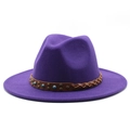 Sombrero fedora violeta clásico con banda de cuero y cuentas de piedra azul - M(56-58cm) / Morado