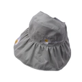 Detail of gray sun hat featuring daisy flower embroidery and black white checkered lining - Green