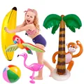 Inflatable pool toy set with palm tree, flamingo, banana and beach ball for summer party - Monkey Set