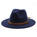 Dark blue wool fedora hat for men and women featuring a stylish brown snake pattern belt - Navy Blue