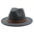 Close-up of a wide brim dark gray wool fedora hat featuring a brown snake skin embossed band - Dark Gray