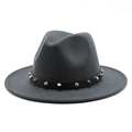 Detail of dark gray fedora hat with black leather strap featuring silver punk rivets - M (56-58cm) / Dark Gray