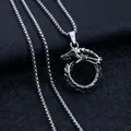 Retro silver dragon circle pendant with detailed scales on a titanium steel box chain - Snake + Stainless Steel Chain
