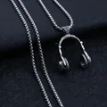 Hip hop titanium steel necklace featuring a vintage silver headphone pendant with snake texture - Headphone