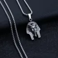 Hip hop style silver stainless steel ancient Egyptian pharaoh mask pendant with box chain - Pharaoh + Stainless Steel Chain