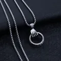 Gothic skull hand holding ring pendant in vintage silver stainless steel finish - Hand Claw Ring + Stainless Steel Chain