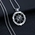 Vintage silver gear pendant necklace with star motif on a sturdy stainless steel box chain - Compass