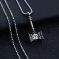 Antique silver Thor Mjölnir hammer pendant with classic square foxtail chain - Hammer + Stainless Steel Chain