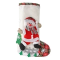 Calza di Natale in lino con pupazzo di neve e bordo a quadri rosso verde per regali - Stile Pupazzo di Neve (SDW031)