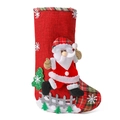 Grande calza di Natale rossa in tela con decorazioni 3D di Babbo Natale e alberello - Stile Babbo Natale (SDW031)