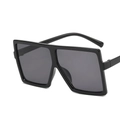Trendy oversized square black sunglasses for women with retro thick frames and gray lenses - Bright Black / Gray
