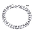 Detail view of 9mm wide silver stainless steel Cuban link bracelet on white background - 9mm Silver