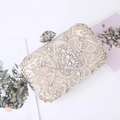 Elegante borsa da sera beige champagne con ricami di perline e strass di lusso - Oro