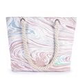 Minimalist cotton tote bag with marble print and durable beige rope handles - White with Marble Print