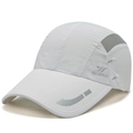 White quick-dry sports cap with breathable mesh panels and reflective brim details - White
