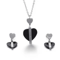 Conjunto de joyas de corazón en plata y negro con collar y pendientes grabados I Love You - Color Acero (KS117909-KSP)