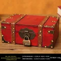 Caja de almacenamiento vintage de madera roja oscura con adornos de bronce y cierre - Pequeño Rojo - Cerradura de Combinación