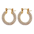 Élégantes boucles d'oreilles en forme de U dorées avec pavé complet de cristaux zircons - Grand / Zircon Blanc Or Grand