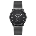 Minimalistisch zwart herenhorloge met Milanese roestvrijstalen mesh-band - Zwarte Kast Zilveren Schaal Zwarte Band
