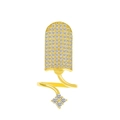 Golden nail ring with pave-set zircons and adjustable open band with floral accents - Zirconia Pave Rectangular Nail Ring (9993)