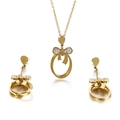 Set collana e orecchini con fiocco dorato e brillanti cristalli bianchi da donna - Oro (KS117911-KSP)