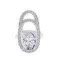 Sparkling silver zircon nail ring with large oval center stone and halo design - Oval Main Stone Pave Guard (10143)