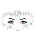 Glow-in-the-dark face jewels in iridescent white and teal blue for makeup, style Y0068 - Y0068 Blue Tone Face Gems