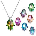 Hamsa hand crystal pendant necklaces with colorful gradient charms on silver chains - Hamsa Hand / 18mm / Rainbow AB