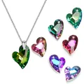 Faceted heart-shaped crystal pendant in emerald green and vibrant multi-color options - Crooked Heart / 17mm / Rainbow AB