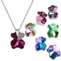 Colorful faceted crystal teddy bear pendants with silver chain in multiple vibrant shades - Bear / 14mm / Rainbow AB