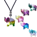 Rainbow crystal elephant pendant necklace set with black cord and silver clasp components - Elephant (Center Hole) / 18mm / Rainbow AB