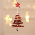 3D wooden Christmas tree ornament with red snowflakes, star topper and silver bell pendant - Snowflake Style / Red