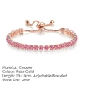 Bracelet tennis ajustable 4mm en or rose avec cristaux roses sur base cuivre - 13+10cm Ajustable / 4mm / Couleur Or Rose et Rose