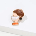 Cartoon nurse enamel pin with white mask and orange top for medical workers - Masked Girl