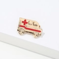 Golden ambulance enamel brooch pin with red cross medical design for doctors and nurses - Red Gold Ambulance