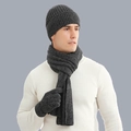 Thick dark grey knitted winter set featuring a warm beanie, scarf, and gloves for women - Dark Grey (With Label)
