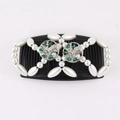 Detail of beaded magic hair comb with white pearls, green gems and floral metal accents - Tree White