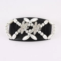 Detail view of dragonfly hair comb with white faux pearls and sparkling rhinestones - Dragonfly White