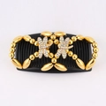 Detail of beaded magic hair comb with golden beads and colorful rhinestone dragonflies - Dragonfly Gold