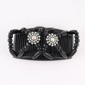 Detail of magic hair comb featuring black beads and iridescent rhinestone floral accents - Small Flower Wood (Black)
