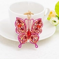 Golden butterfly keychain pendant with sparkling red and pink rhinestones for women - Rose Red