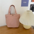 Pink canvas lunch bag with gold button closure for daily commuting and storage - Orange (With Snap Button)