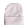 Minimalist white knitted beanie hat with ribbed cuff and fine texture for winter warmth - White